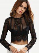 Black blouse attractive lace long you-3