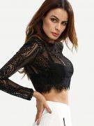 Black blouse attractive lace long you-4