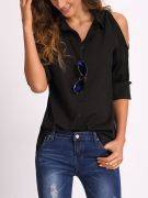 Black blouse with open shoulder and long sleeve-1