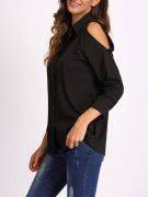 Black blouse with open shoulder and long sleeve-3