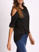 Black blouse with open shoulder and long sleeve-4