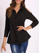 Black blouse with open shoulder and long sleeve-5