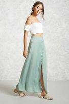 The satin skirt is a green olive-colored muxi-1