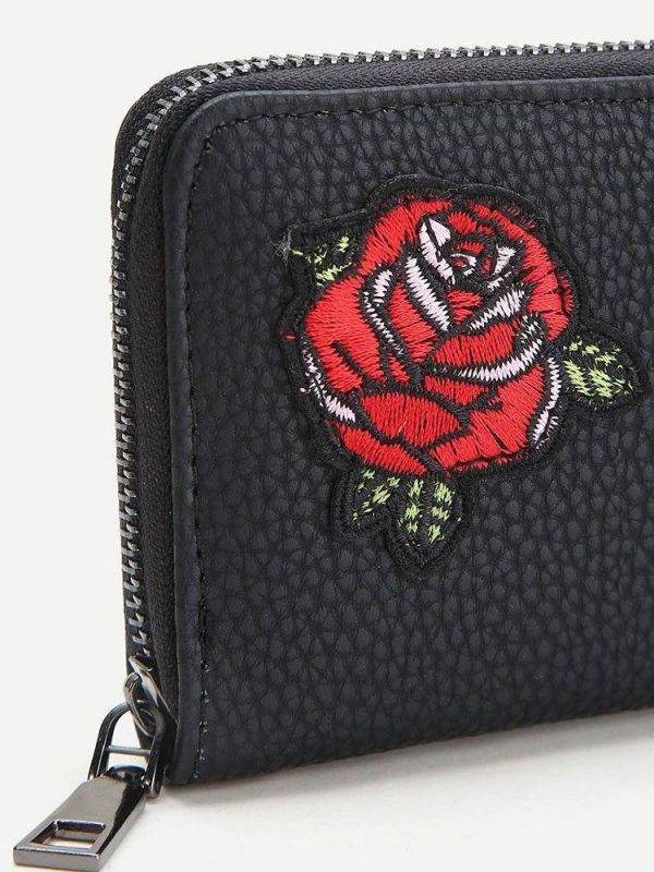 Black wallet with rose embroidery
