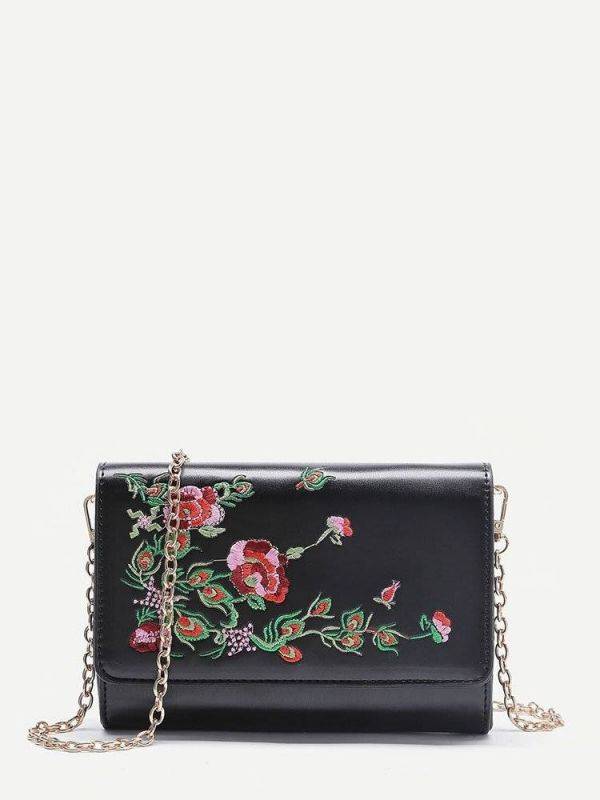 Leather bag with floral pattern