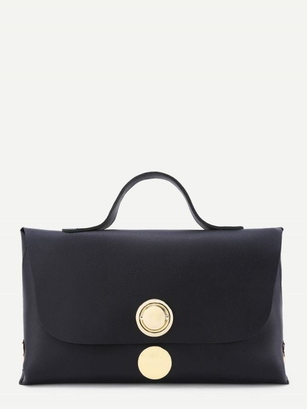 A large black lacquered bag