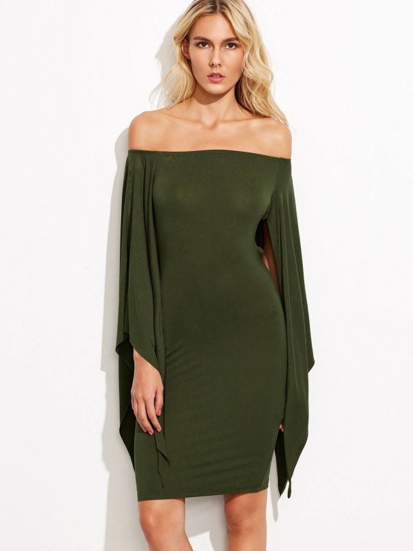 An open green olive dress with a back strap