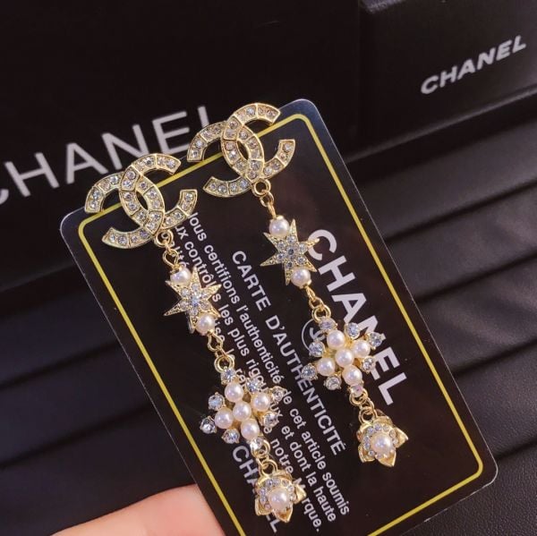 Chanel Logo Pearl Long Earring