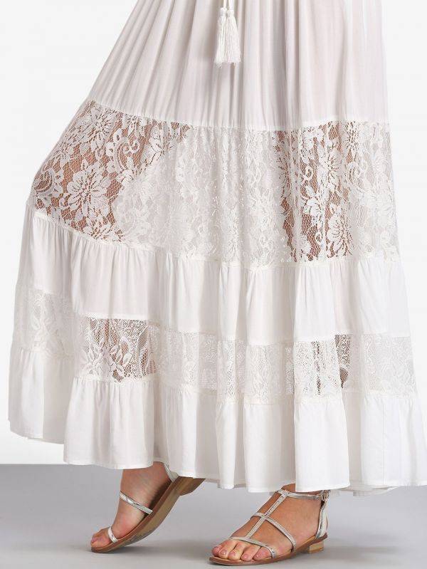 White maxi dress with lace tied waist
