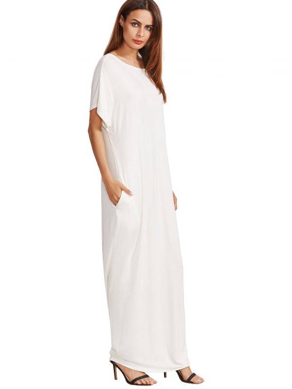 Long white dress with short sleeves