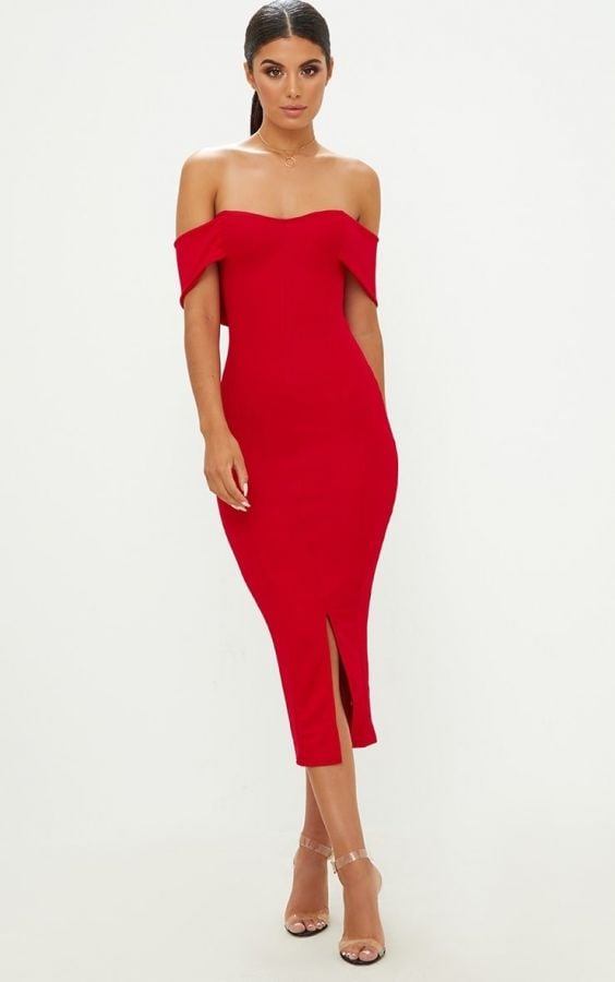 فستان احمر متوسط الطول-2