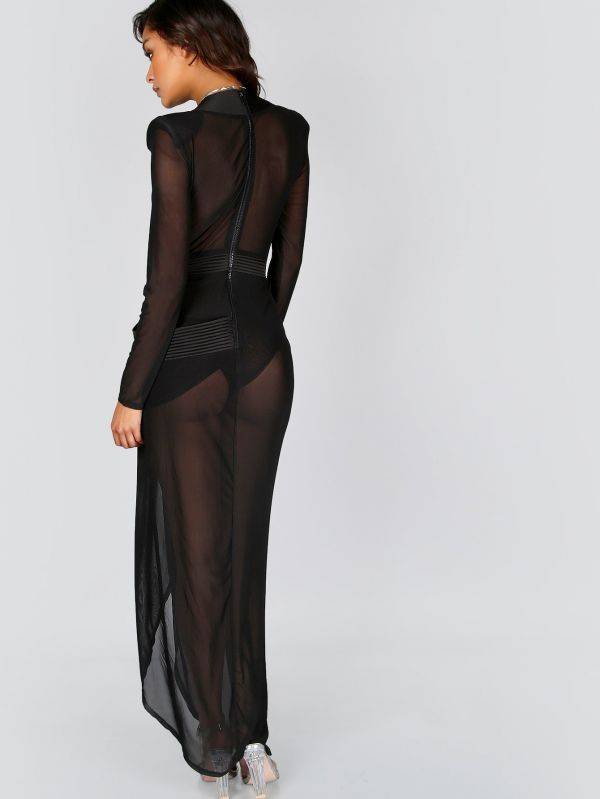 Black Dress Long Sleeve Open Front Transparent