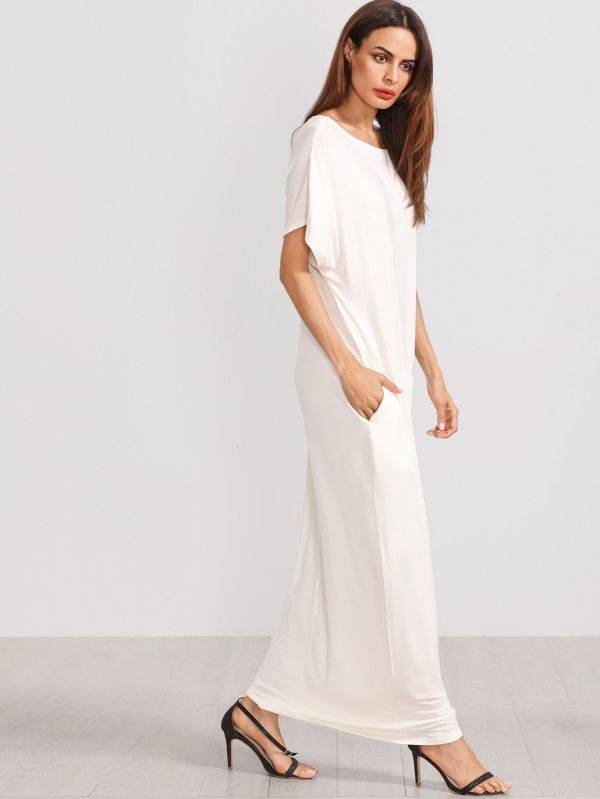 Long white dress with short sleeves
