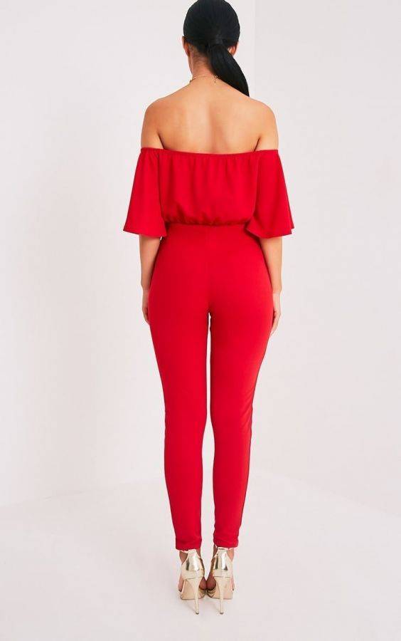 Jumpsuit red with open shoulder