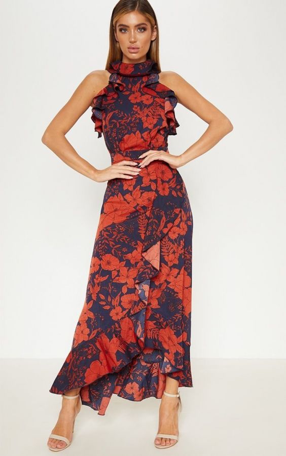 Maxi dress wrapped in kashkasha and printing flowers