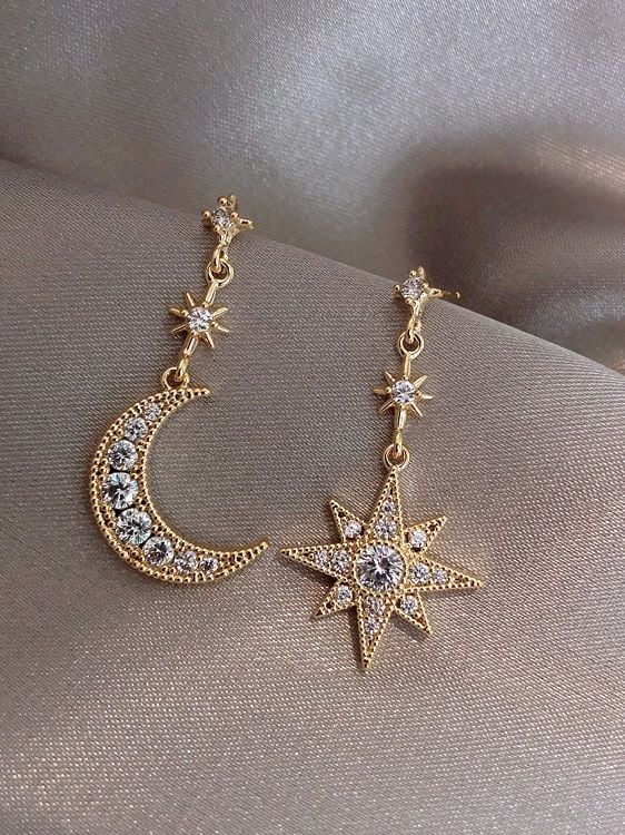 Long star and crescent earring