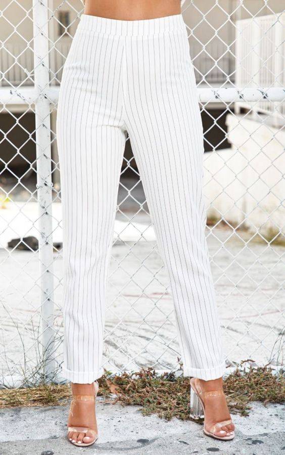 Striped white trousers