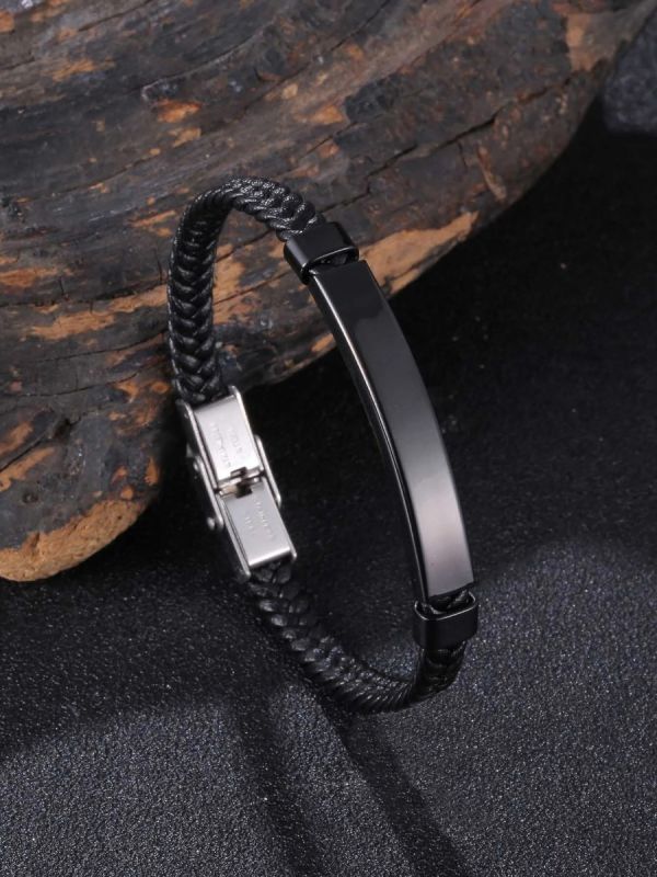 An elegant black twisted leather bracelet for men