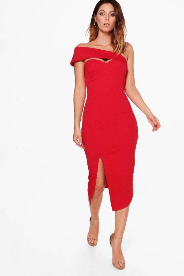 Midi Kiley Dress with Red Shoulder Belt