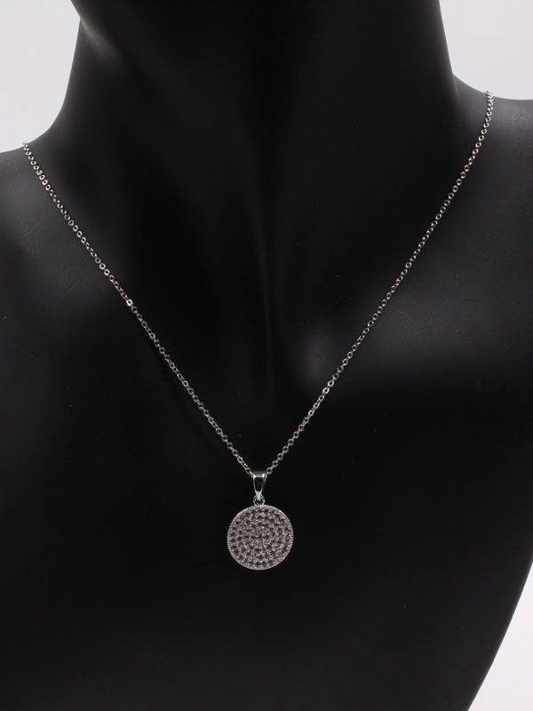 Gold Flat Circle Zircon Necklace