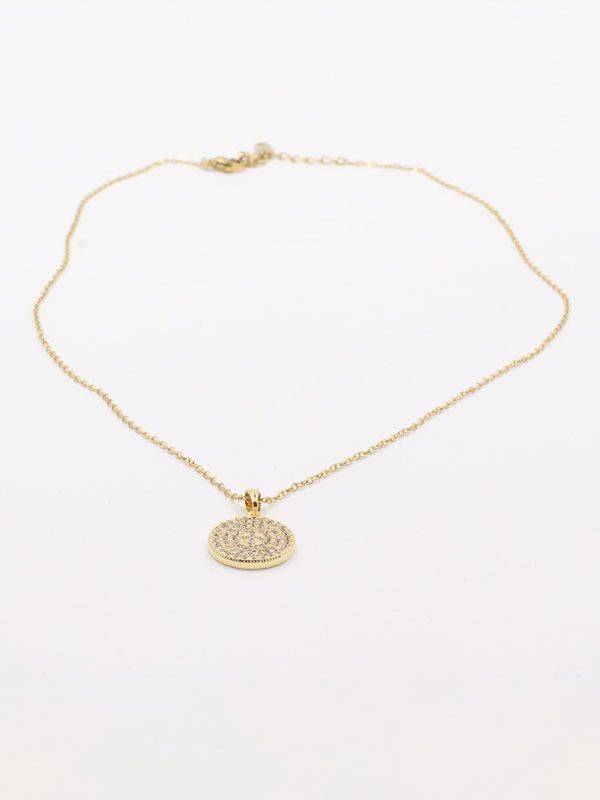 Gold Flat Circle Zircon Necklace