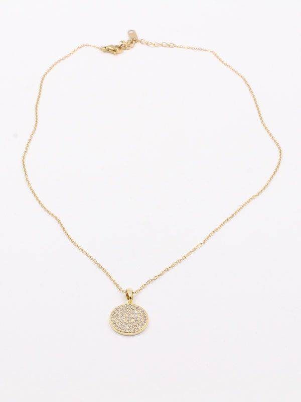 Gold Flat Circle Zircon Necklace