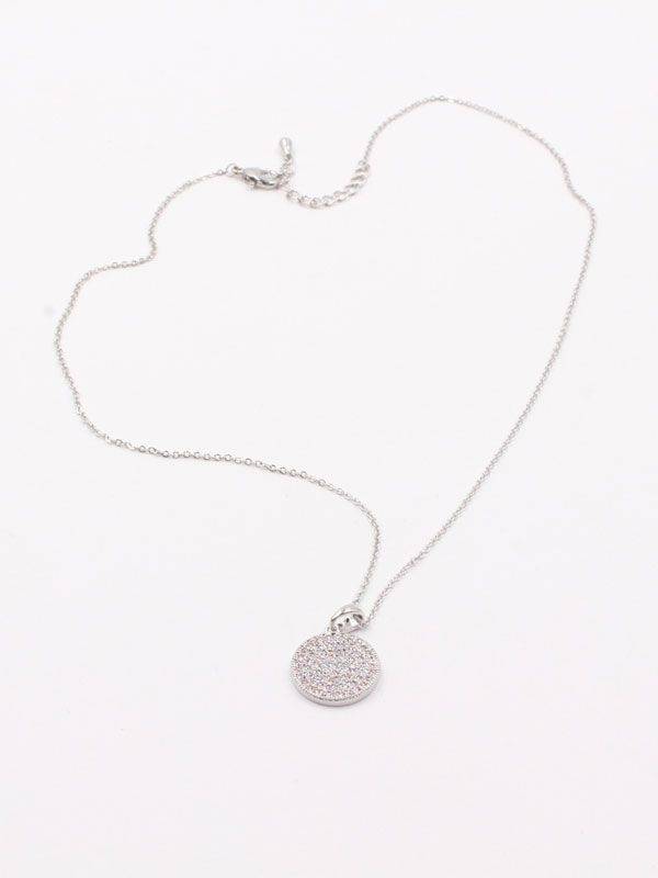 Gold Flat Circle Zircon Necklace