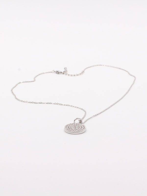 Gold Flat Circle Zircon Necklace