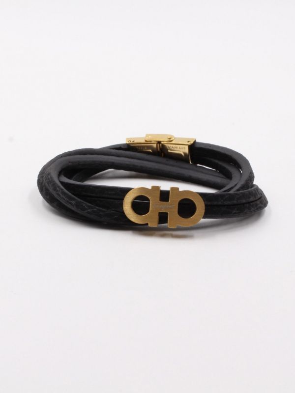 Feragamo Double Leather Black Bracelets