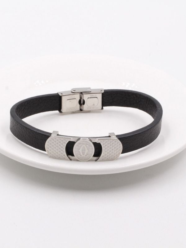 Cartier silver metal leather bracelets for men