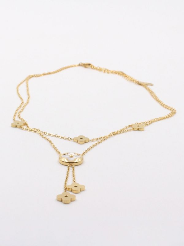 Louis Vuitton White Shell Double Layer Necklace