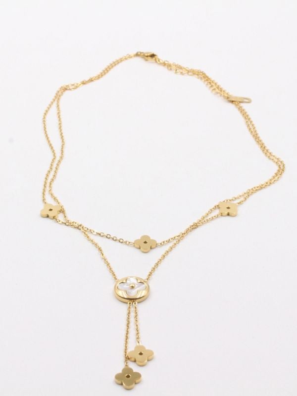 Louis Vuitton White Shell Double Layer Necklace