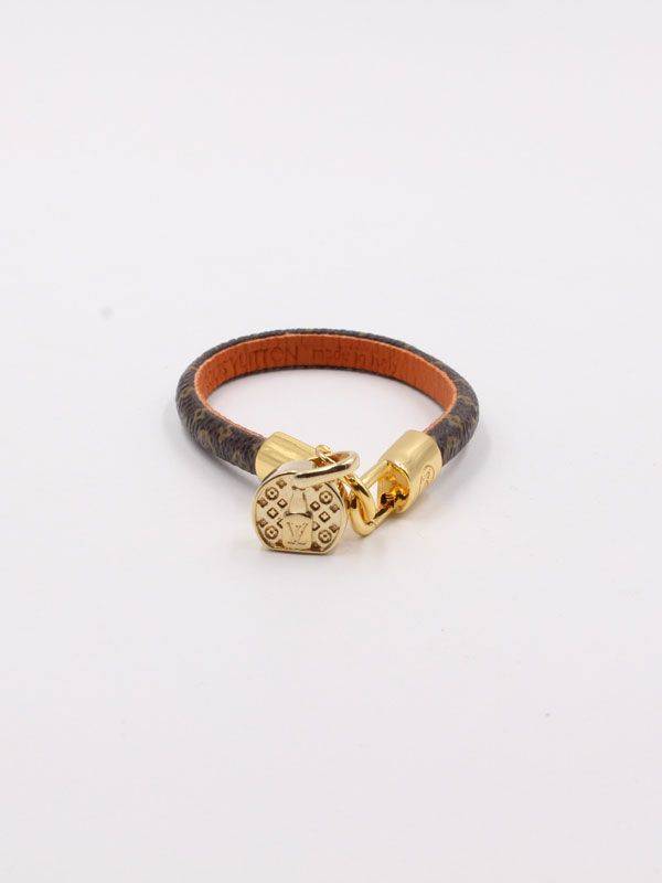 Louis Vuitton Leather Gold Lock Bracelet (Small Size)