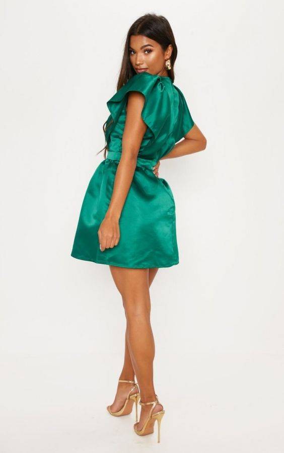 Short green satin dress