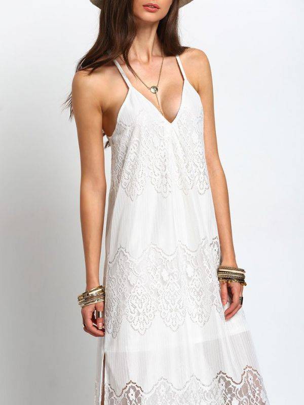 Maxi Long White Dress V