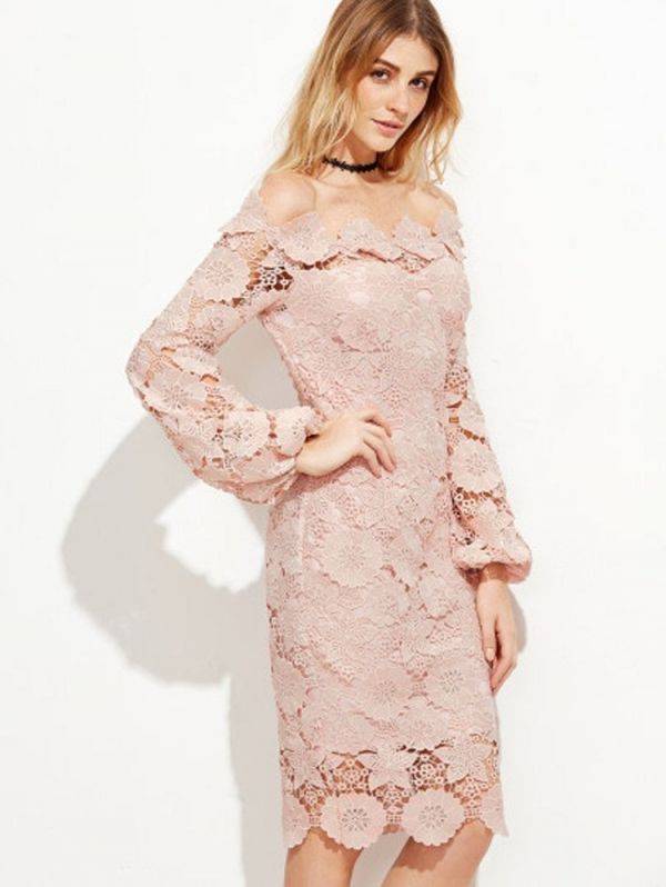 Pink dress with open-shoulder lace