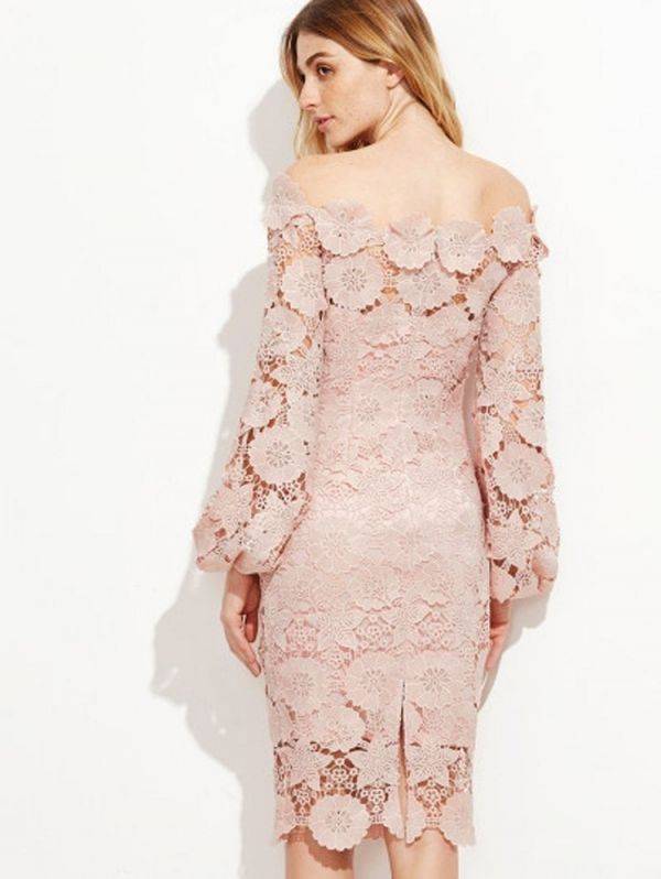 Pink dress with open-shoulder lace