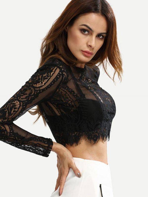 Black blouse attractive lace long you