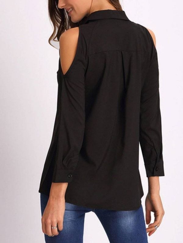 Black blouse with open shoulder and long sleeve